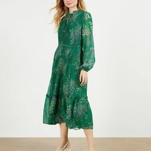 Ted Baker Rosiiie Serendipity Pleated Long Sleeve Midi Dress in Green Size 12